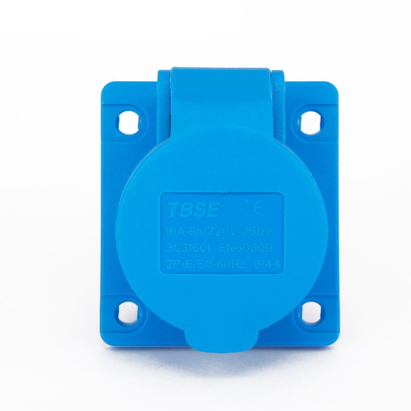 IEC 60309 CEE Flanged Socket, Angle, 3-Pin, 16A, 200-250V, IP44 Splash Proof